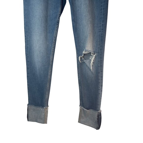 ZARA Womens 6/28 Distressed Cuffed Jeans Size Blue Denim Mid-Rise - Picture 7 of 12